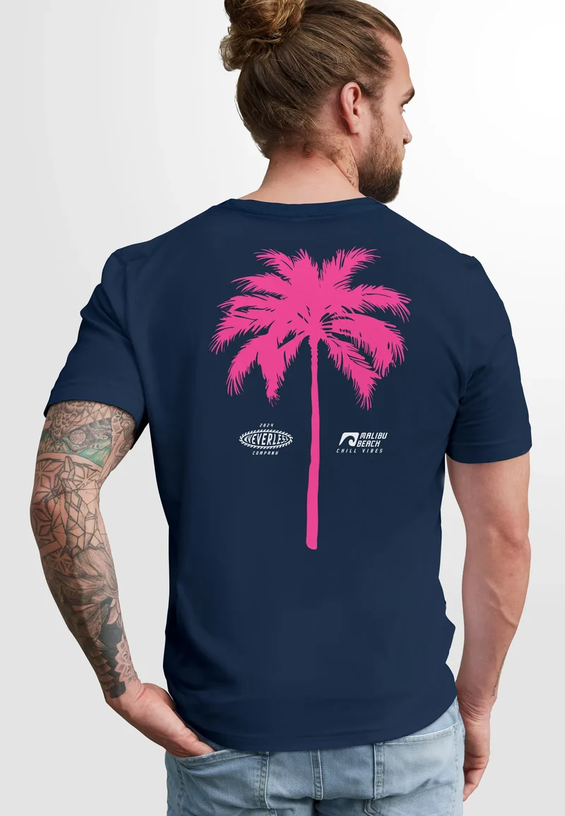 Herren T-Shirt mit Palmen-Print Baumwollstoff und Grafik Aufdruck Sommer Fashion Streetstyle