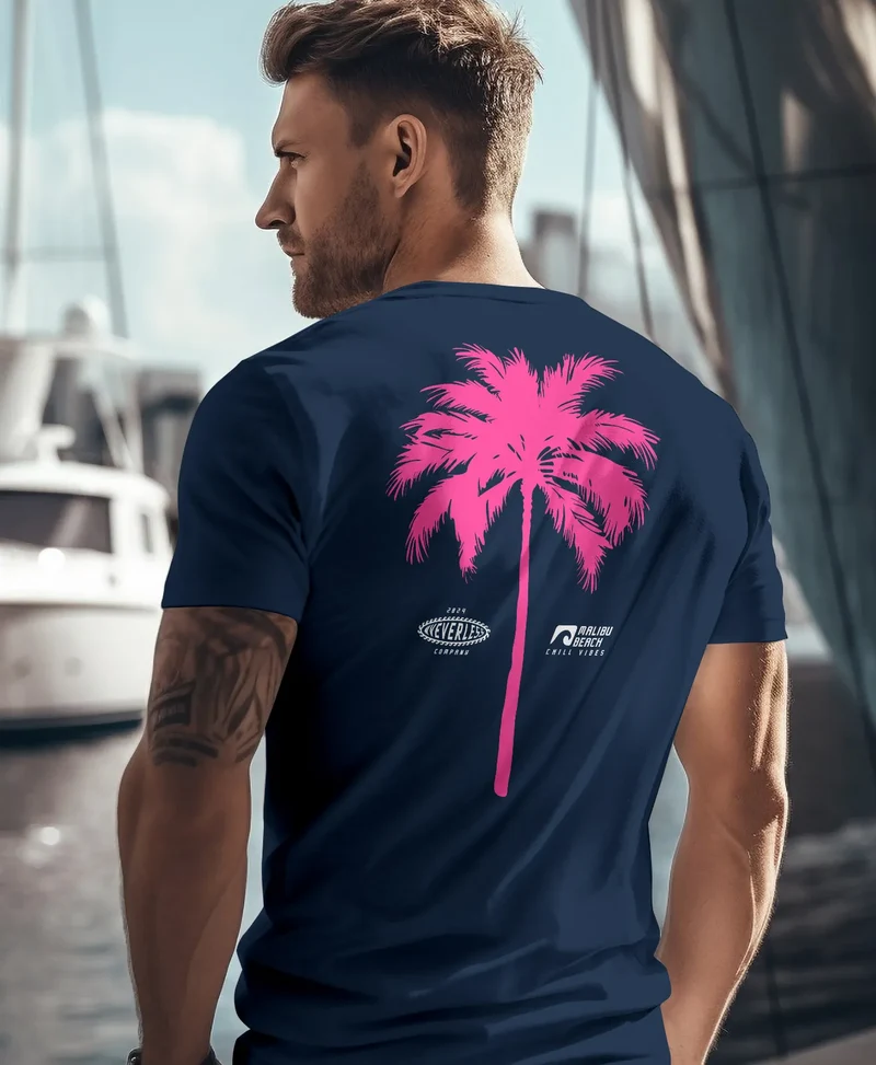 Herren T-Shirt mit Palmen-Print Baumwollstoff und Grafik Aufdruck Sommer Fashion Streetstyle