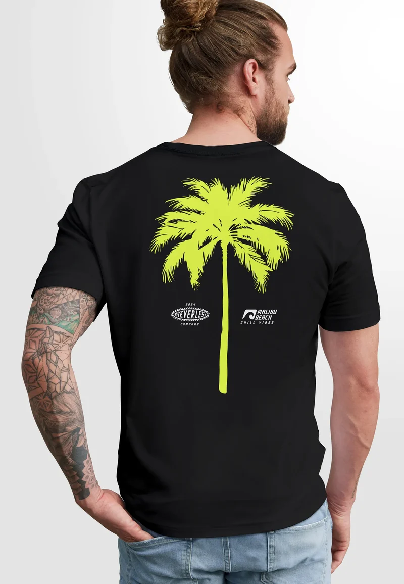 Herren T-Shirt mit Palmen-Print Baumwollstoff und Grafik Aufdruck Sommer Fashion Streetstyle