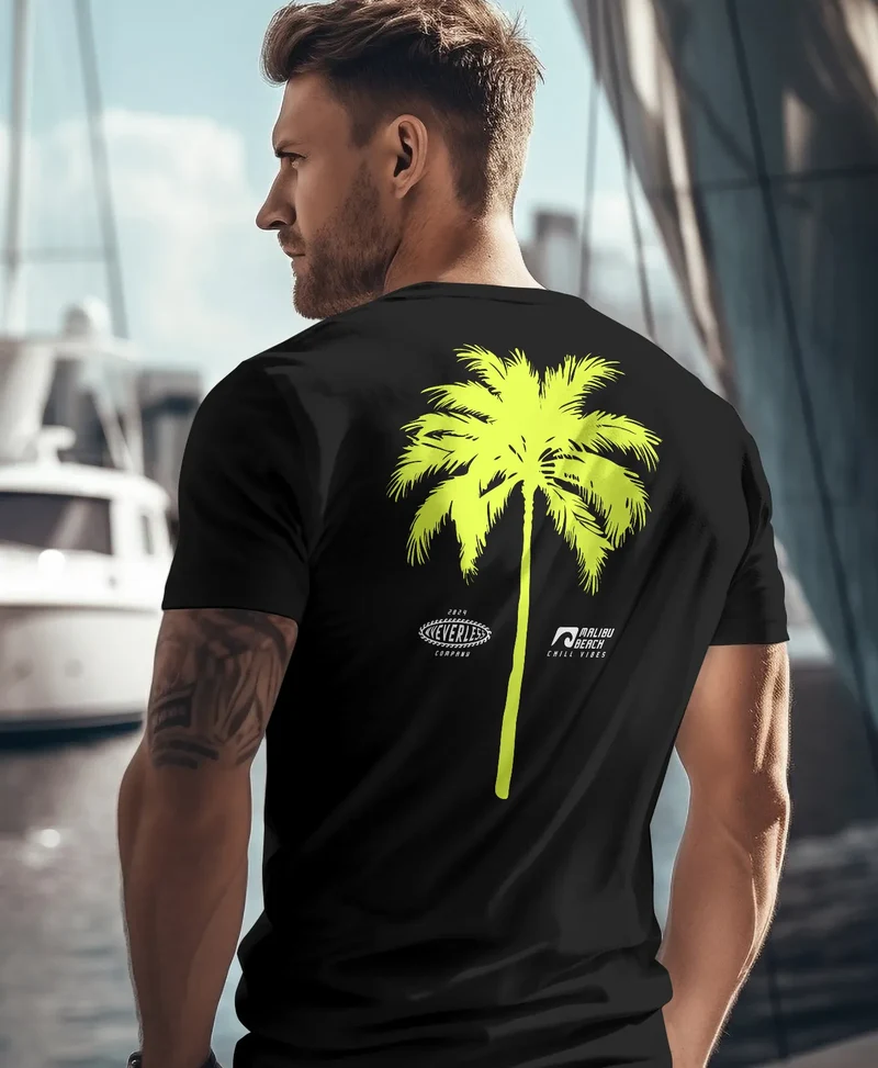 Herren T-Shirt mit Palmen-Print Baumwollstoff und Grafik Aufdruck Sommer Fashion Streetstyle