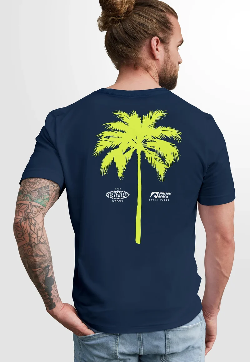 Herren T-Shirt mit Palmen-Print Baumwollstoff und Grafik Aufdruck Sommer Fashion Streetstyle