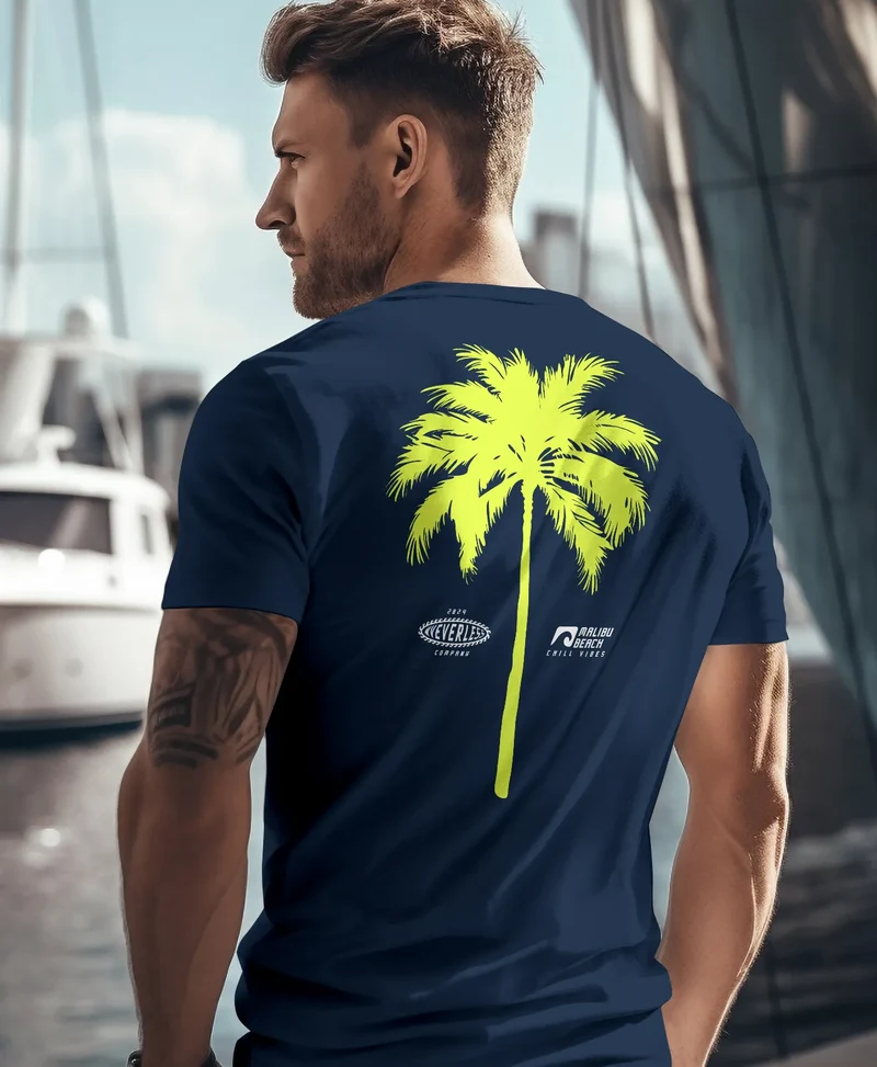 Herren T-Shirt mit Palmen-Print Baumwollstoff und Grafik Aufdruck Sommer Fashion Streetstyle