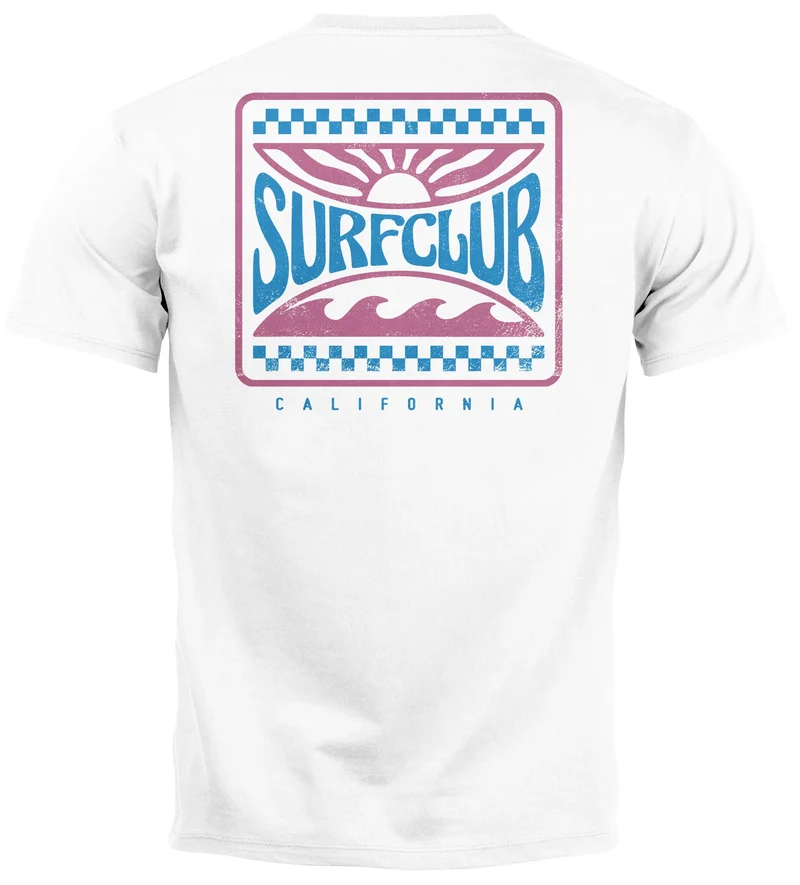 Herren T-Shirt Surfing Surfclub California Retro Motiv Backprint Sommer Streetstyle