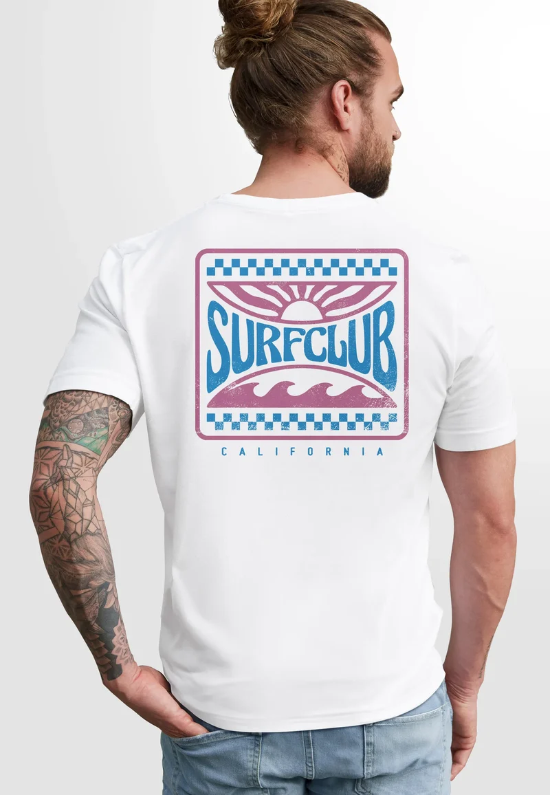 Herren T-Shirt Surfing Surfclub California Retro Motiv Backprint Sommer Streetstyle