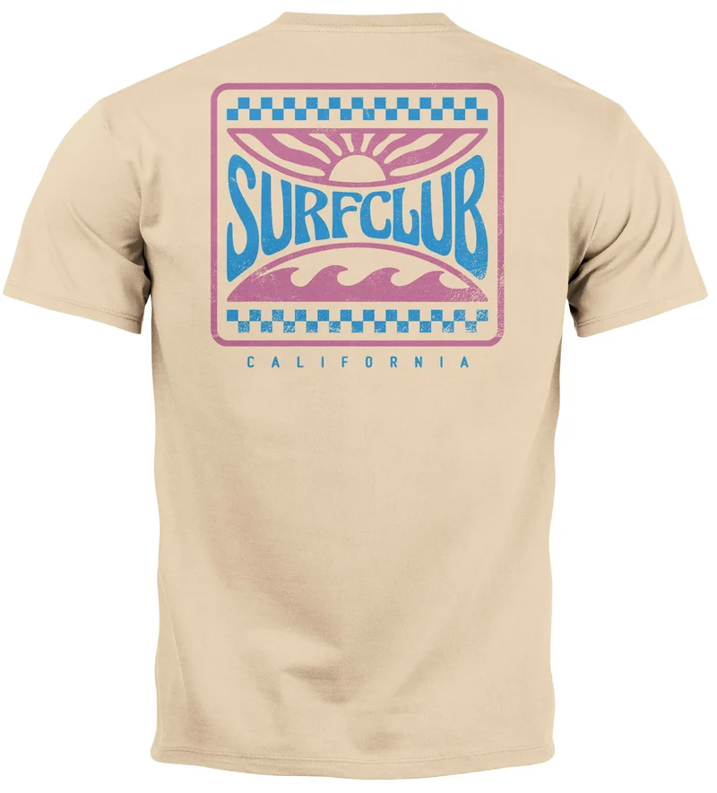 Herren T-Shirt Surfing Surfclub California Retro Motiv Backprint Sommer Streetstyle