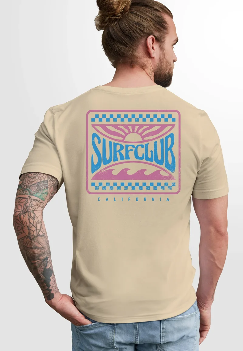 Herren T-Shirt Surfing Surfclub California Retro Motiv Backprint Sommer Streetstyle