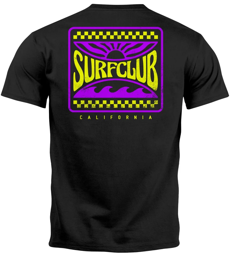 Herren T-Shirt Surfing Surfclub California Retro Motiv Backprint Sommer Streetstyle