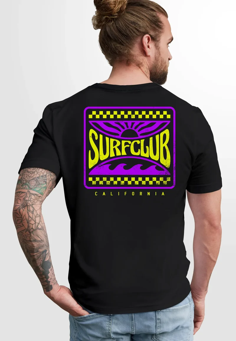 Herren T-Shirt Surfing Surfclub California Retro Motiv Backprint Sommer Streetstyle