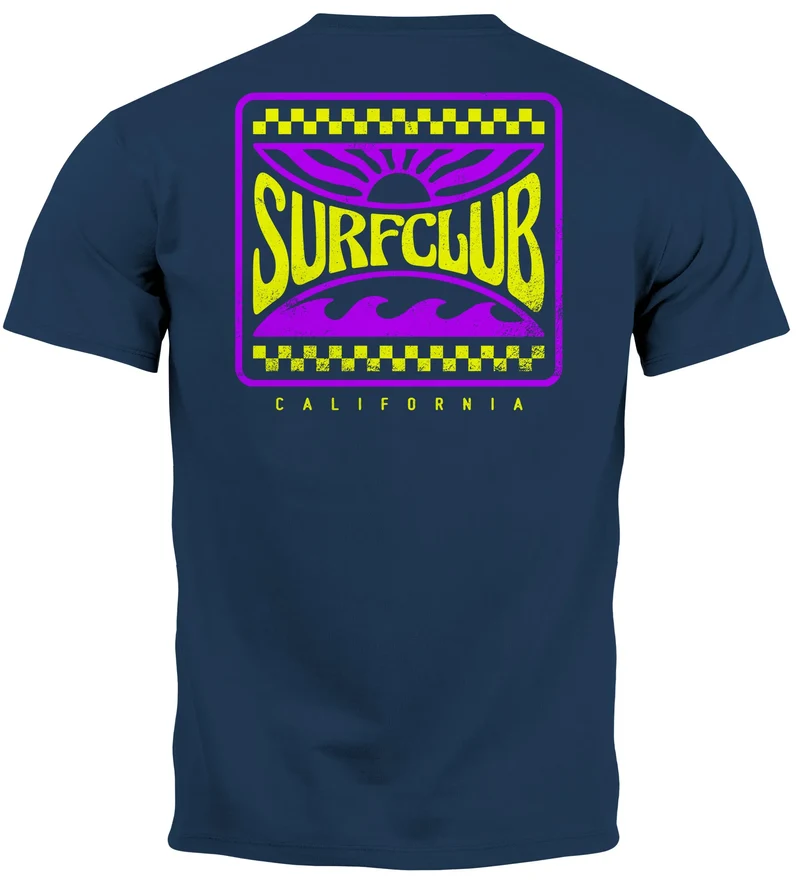 Herren T-Shirt Surfing Surfclub California Retro Motiv Backprint Sommer Streetstyle
