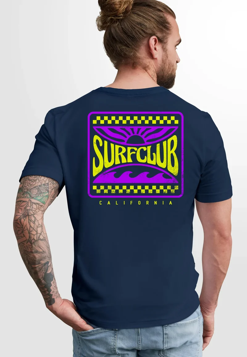 Herren T-Shirt Surfing Surfclub California Retro Motiv Backprint Sommer Streetstyle