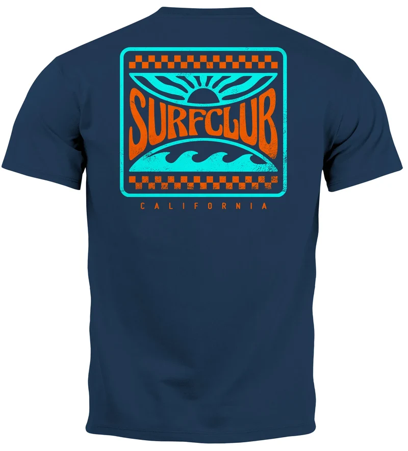 Herren T-Shirt Surfing Surfclub California Retro Motiv Backprint Sommer Streetstyle