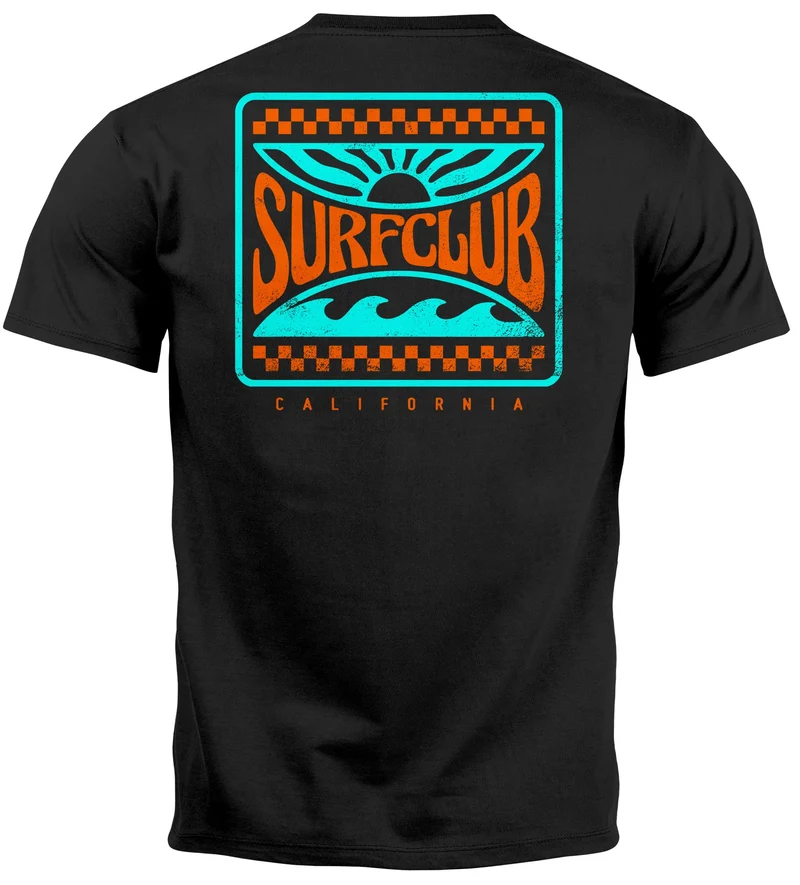Herren T-Shirt Surfing Surfclub California Retro Motiv Backprint Sommer Streetstyle