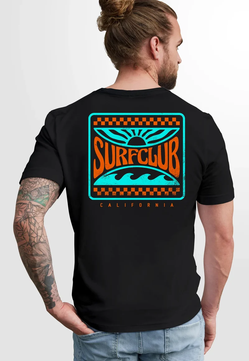 Herren T-Shirt Surfing Surfclub California Retro Motiv Backprint Sommer Streetstyle