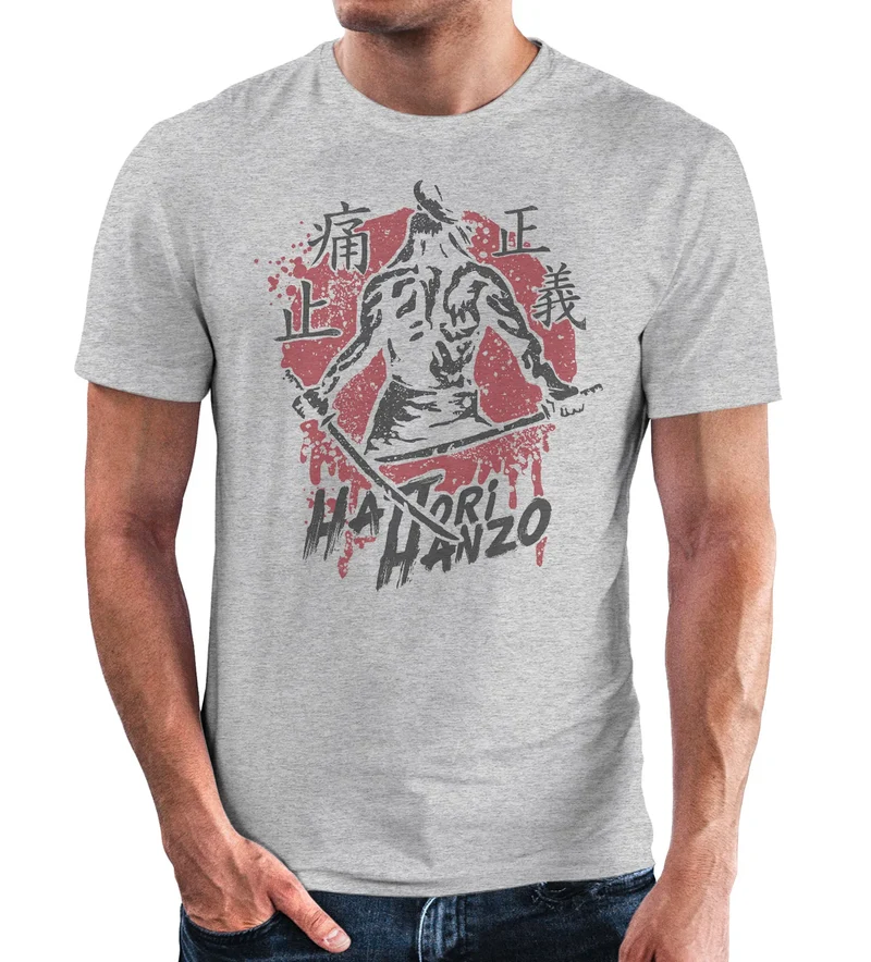 Herren T-Shirt Samurai japanische Schriftzeichen Schriftzug Hattori Hanzo Fashion Streetstyle
