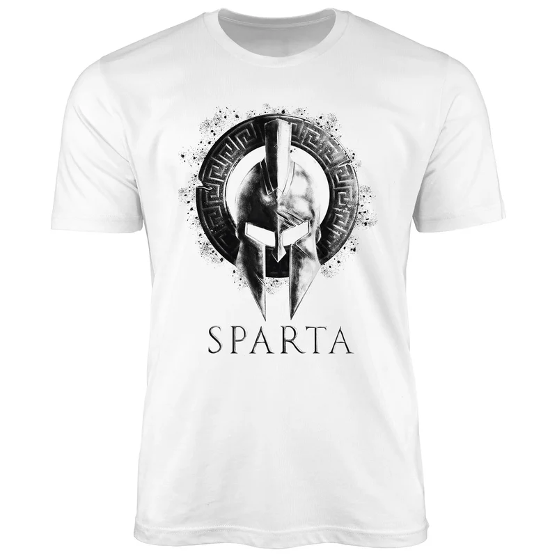 Herren T-Shirt Aufdruck Sparta Helm Krieger Warrior Printshirt T-Shirt Used Look Slim Fit Fashion Streetstyle