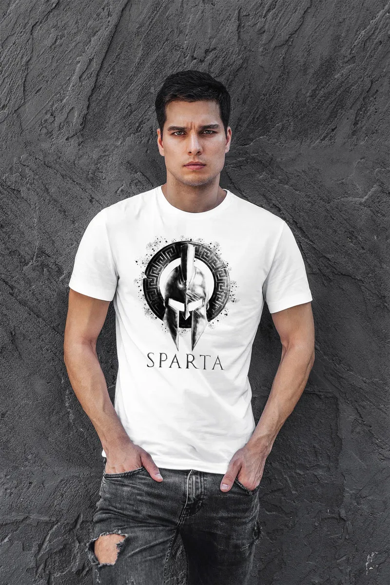 Herren T-Shirt Aufdruck Sparta Helm Krieger Warrior Printshirt T-Shirt Used Look Slim Fit Fashion Streetstyle