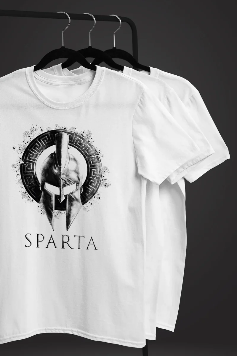Herren T-Shirt Aufdruck Sparta Helm Krieger Warrior Printshirt T-Shirt Used Look Slim Fit Fashion Streetstyle