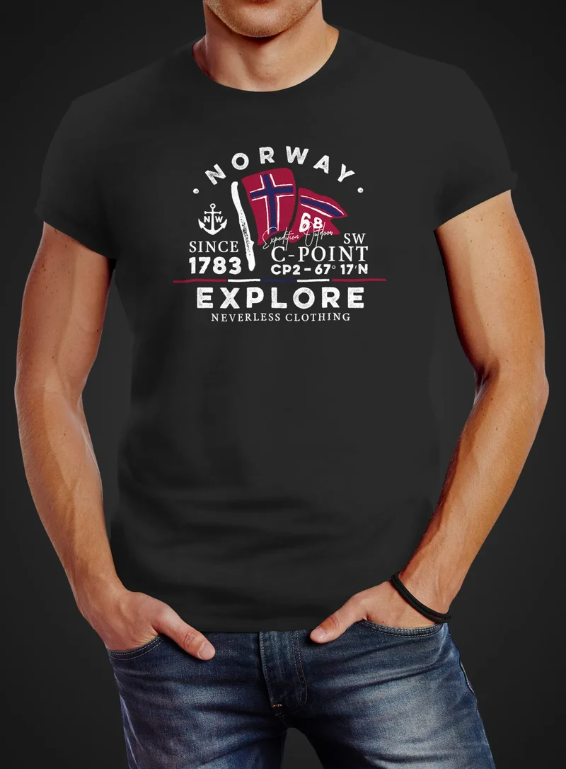 Herren T-Shirt Norway Explore norwegische Flagge Norwegen