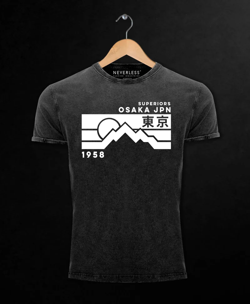 Herren Vintage Shirt Osaka Japan Superiors Mountain Retro Design Printshirt Used Look Slim Fit