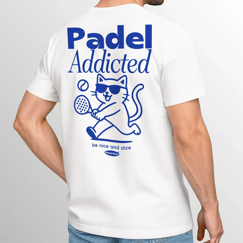 Herren T-Shirt Backprint Padel Tennis Sport Funshirt aus Baumwolle Katze Printshirt Fashion Streetstyle