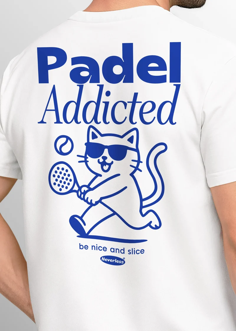 Herren T-Shirt Backprint Padel Tennis Sport Funshirt aus Baumwolle Katze Printshirt Fashion Streetstyle
