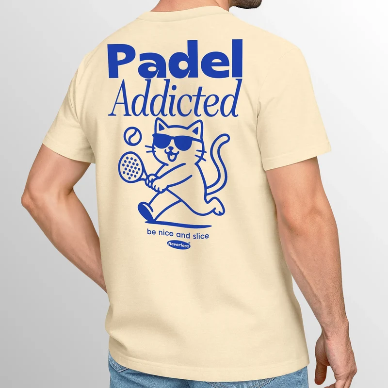 Herren T-Shirt Backprint Padel Tennis Sport Funshirt aus Baumwolle Katze Printshirt Fashion Streetstyle
