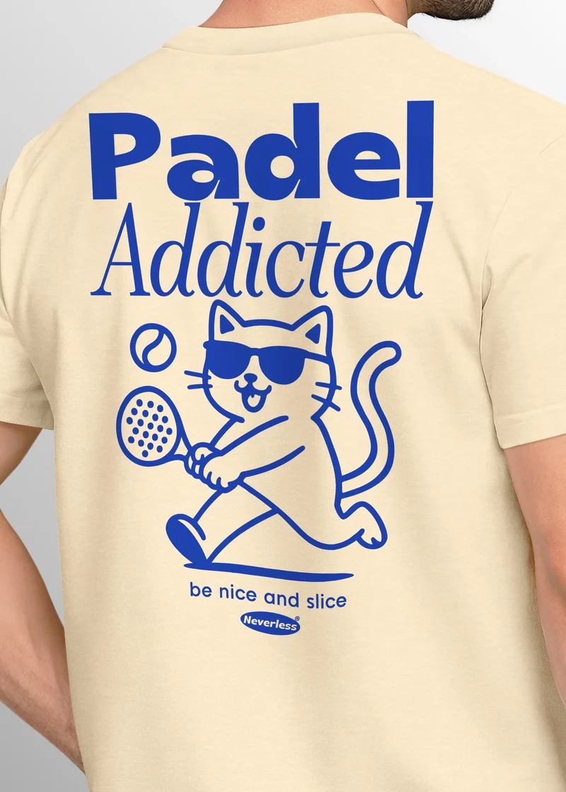 Herren T-Shirt Backprint Padel Tennis Sport Funshirt aus Baumwolle Katze Printshirt Fashion Streetstyle