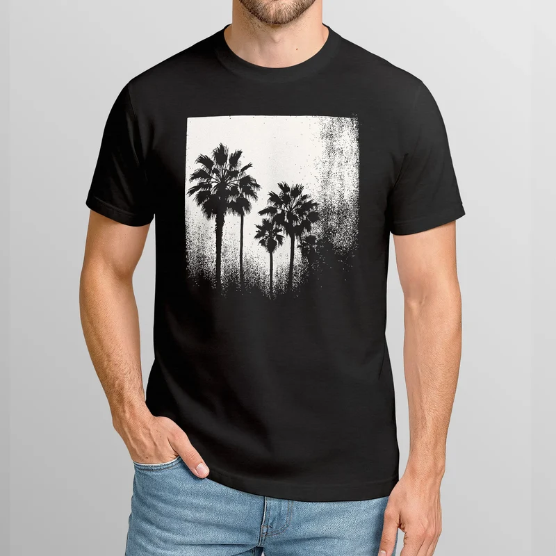 Herren T-Shirt Palmen Fotoprint Vintage Style Frontprint Beach Sommer Strand Outfit Retro Fashion Streetstyle