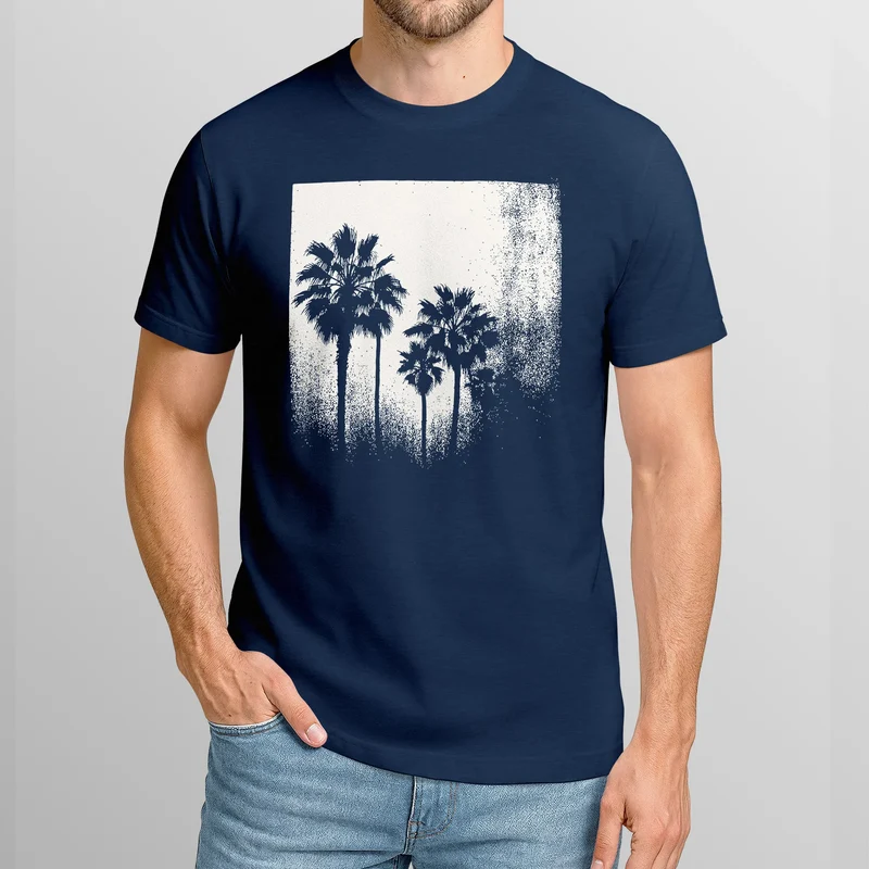 Herren T-Shirt Palmen Fotoprint Vintage Style Frontprint Beach Sommer Strand Outfit Retro Fashion Streetstyle