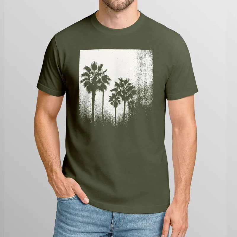 Herren T-Shirt Palmen Fotoprint Vintage Style Frontprint Beach Sommer Strand Outfit Retro Fashion Streetstyle