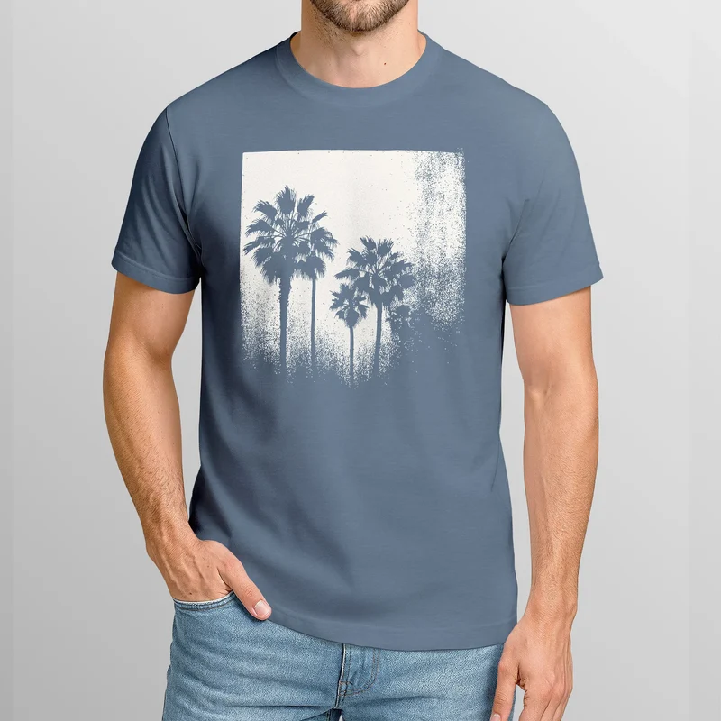 Herren T-Shirt Palmen Fotoprint Vintage Style Frontprint Beach Sommer Strand Outfit Retro Fashion Streetstyle