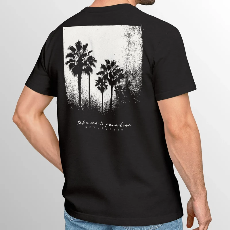 Herren T-Shirt Backprint Sommer-Shirt mit Palmen Rückendruck Vintage Grafik – Kurzarm Baumwollshirt im California Style Fashion Streetstyle