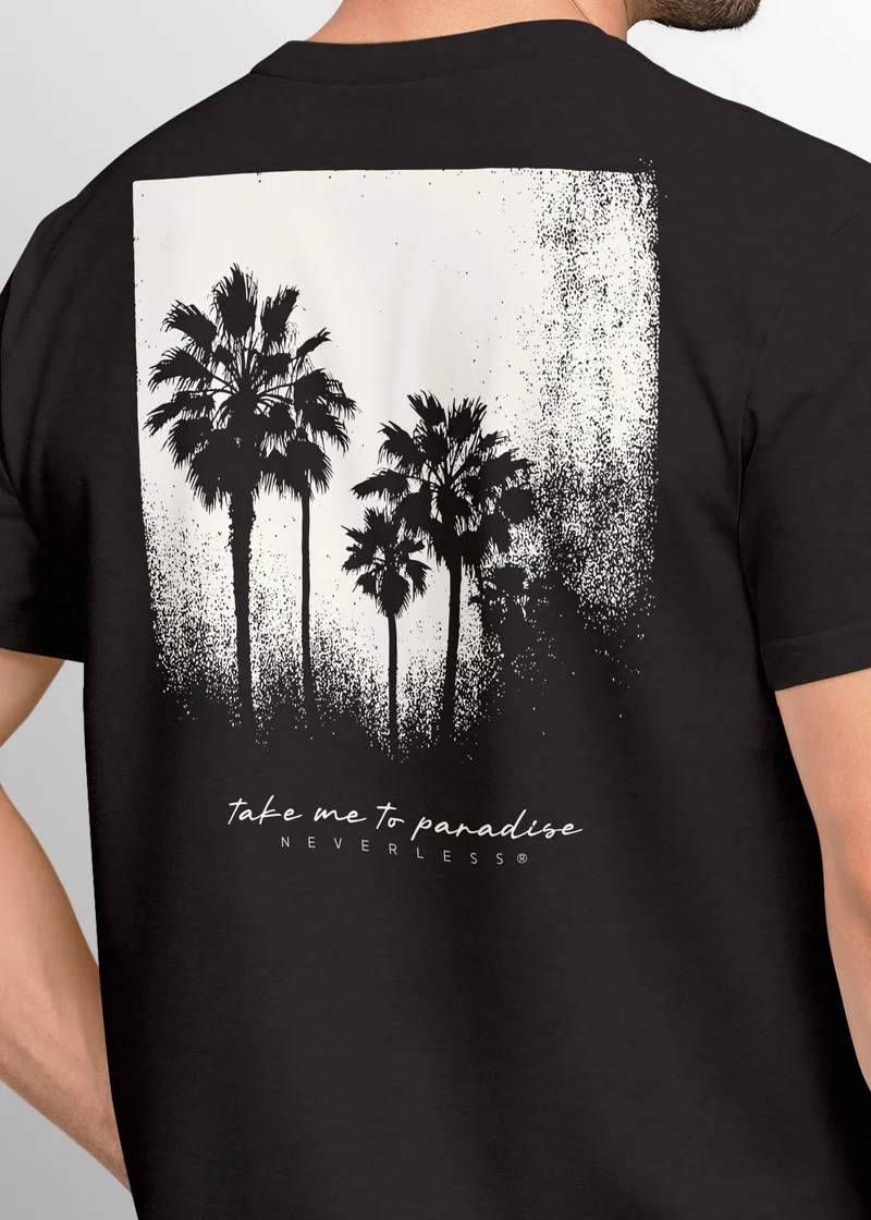 Herren T-Shirt Backprint Sommer-Shirt mit Palmen Rückendruck Vintage Grafik – Kurzarm Baumwollshirt im California Style Fashion Streetstyle
