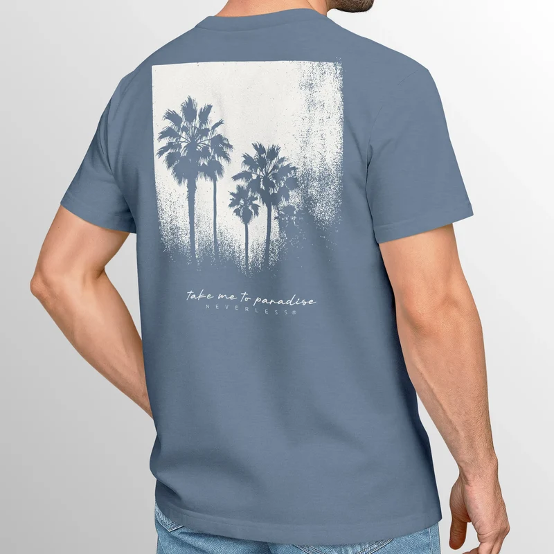 Herren T-Shirt Backprint Sommer-Shirt mit Palmen Rückendruck Vintage Grafik – Kurzarm Baumwollshirt im California Style Fashion Streetstyle