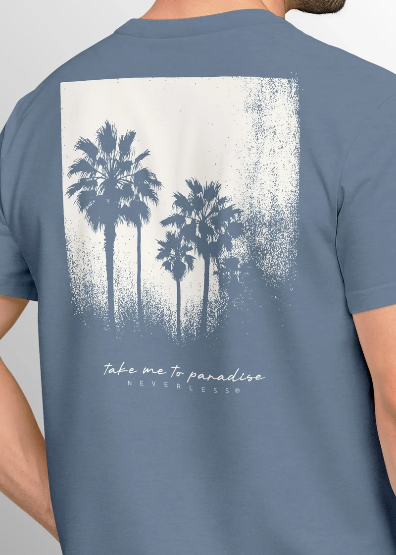 Herren T-Shirt Backprint Sommer-Shirt mit Palmen Rückendruck Vintage Grafik – Kurzarm Baumwollshirt im California Style Fashion Streetstyle
