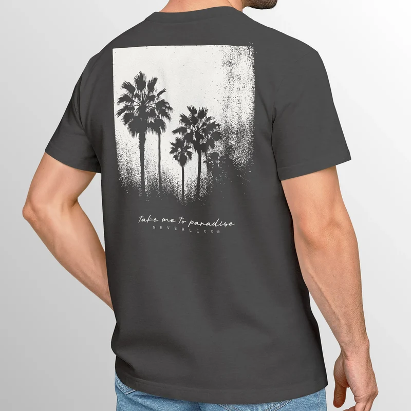Herren T-Shirt Backprint Sommer-Shirt mit Palmen Rückendruck Vintage Grafik – Kurzarm Baumwollshirt im California Style Fashion Streetstyle