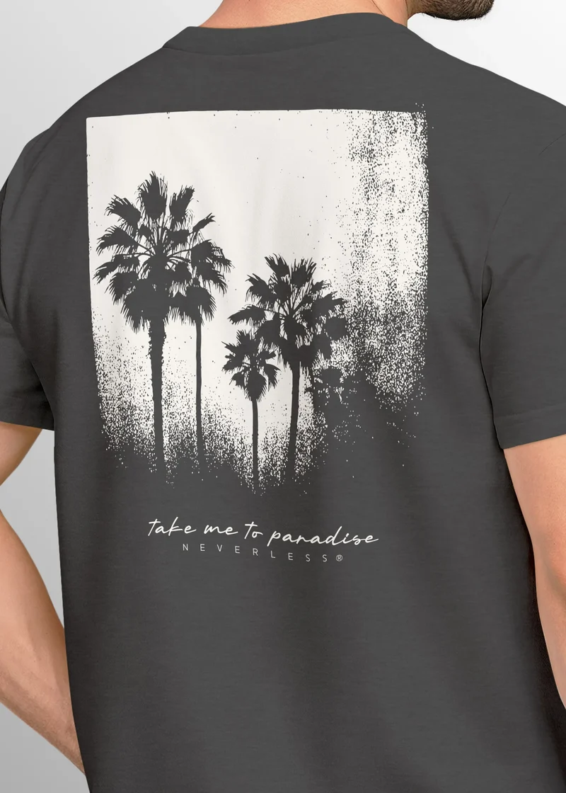 Herren T-Shirt Backprint Sommer-Shirt mit Palmen Rückendruck Vintage Grafik – Kurzarm Baumwollshirt im California Style Fashion Streetstyle