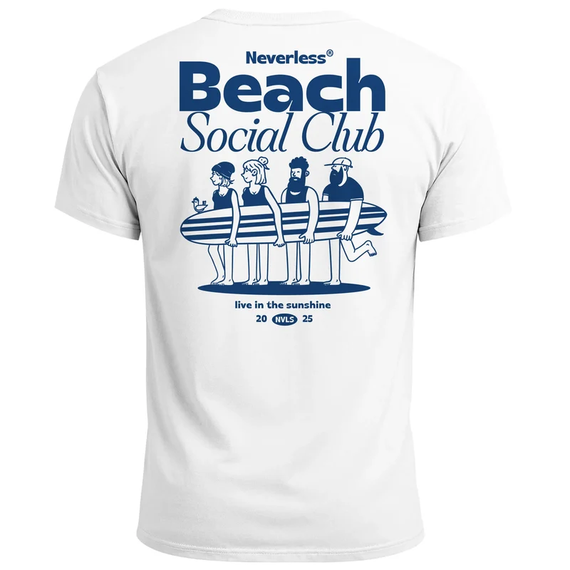 Herren T-Shirt Backprint Beach Social Club Surfer Grafik Sommer-Slogan – Kurzarm Freizeitshirt aus Baumwolle Fashion Streetstyle