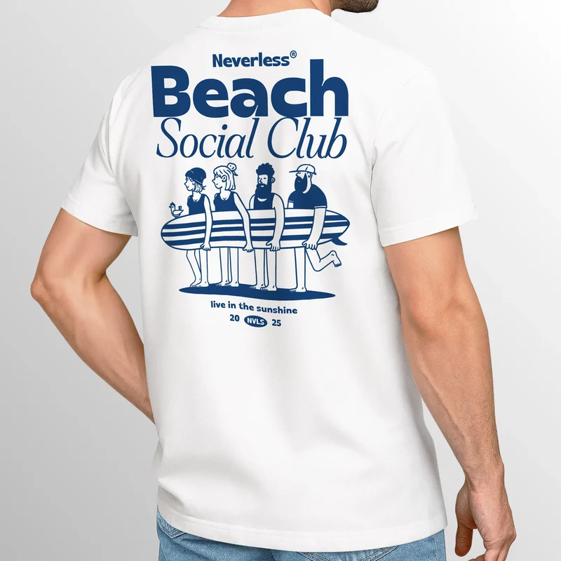 Herren T-Shirt Backprint Beach Social Club Surfer Grafik Sommer-Slogan – Kurzarm Freizeitshirt aus Baumwolle Fashion Streetstyle