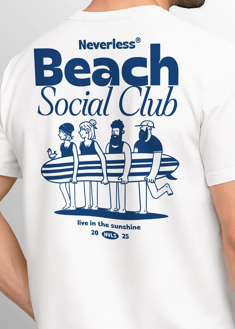 Herren T-Shirt Backprint Beach Social Club Surfer Grafik Sommer-Slogan – Kurzarm Freizeitshirt aus Baumwolle Fashion Streetstyle