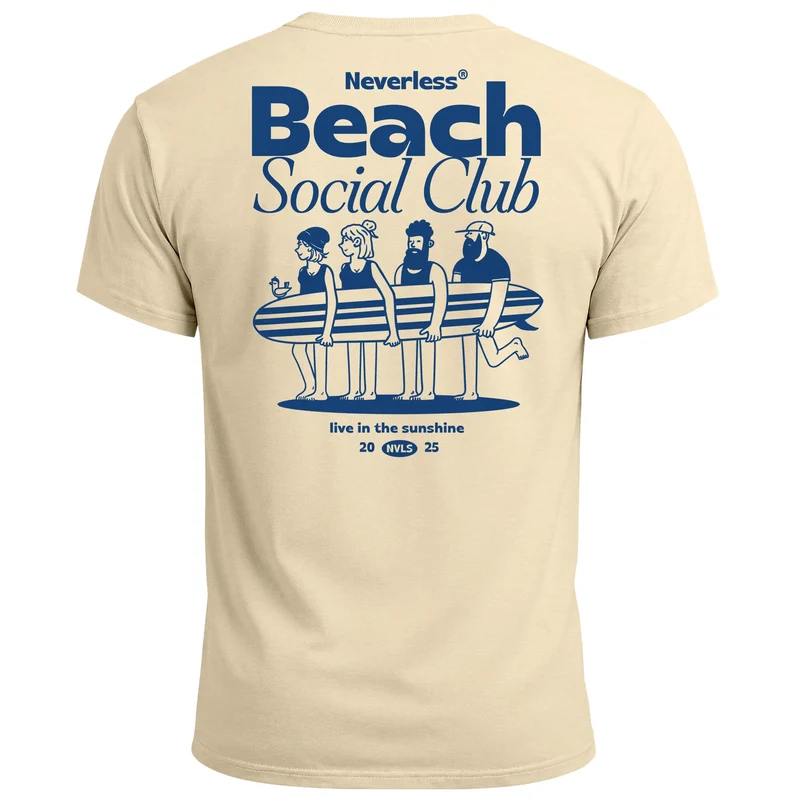 Herren T-Shirt Backprint Beach Social Club Surfer Grafik Sommer-Slogan – Kurzarm Freizeitshirt aus Baumwolle Fashion Streetstyle