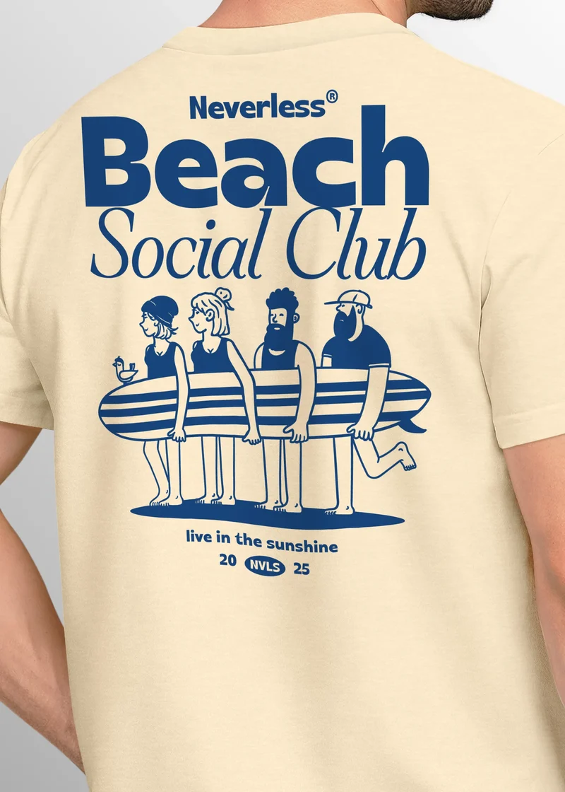 Herren T-Shirt Backprint Beach Social Club Surfer Grafik Sommer-Slogan – Kurzarm Freizeitshirt aus Baumwolle Fashion Streetstyle