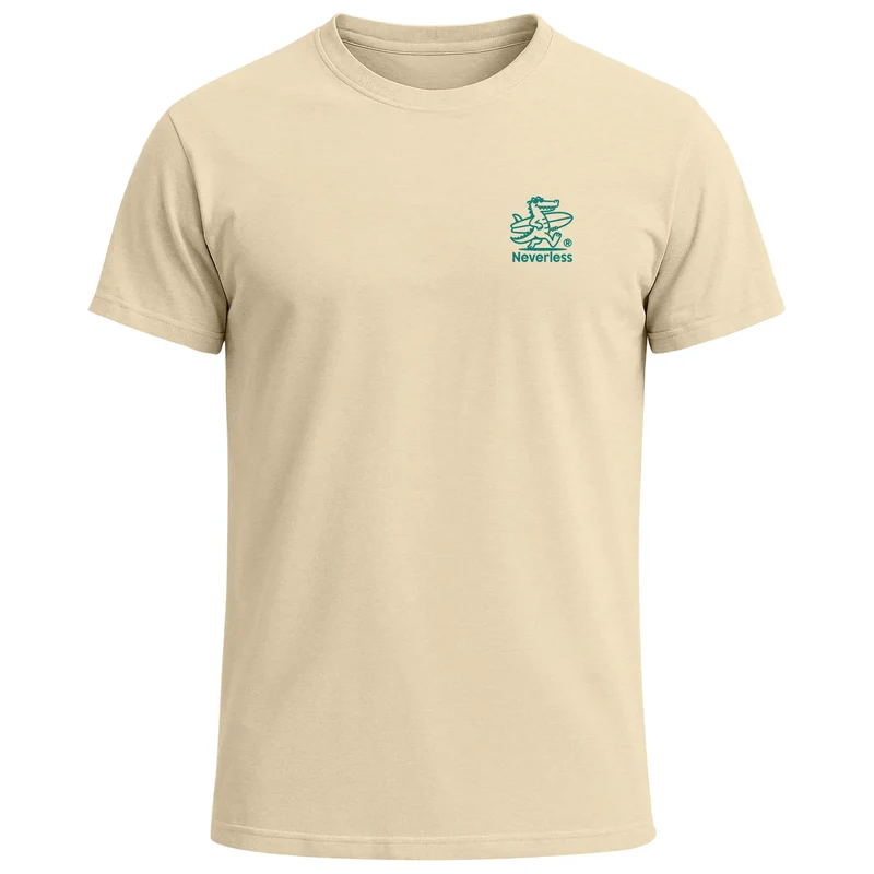 Herren T-Shirt Aufschrift Palm Locos Lustiges Surfshirt Alligator Rückendruck Kurzarm Baumwollshirt im Retro Look Baumwolle