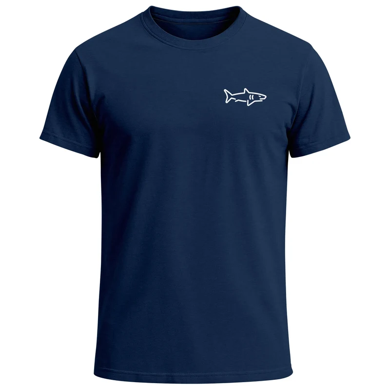 Herren T-Shirt mit Hai Print - Kurzarm Shirt mit dezentem Shark Logo auf der Brust – Baumwolle – Maritimer Sommer-Look