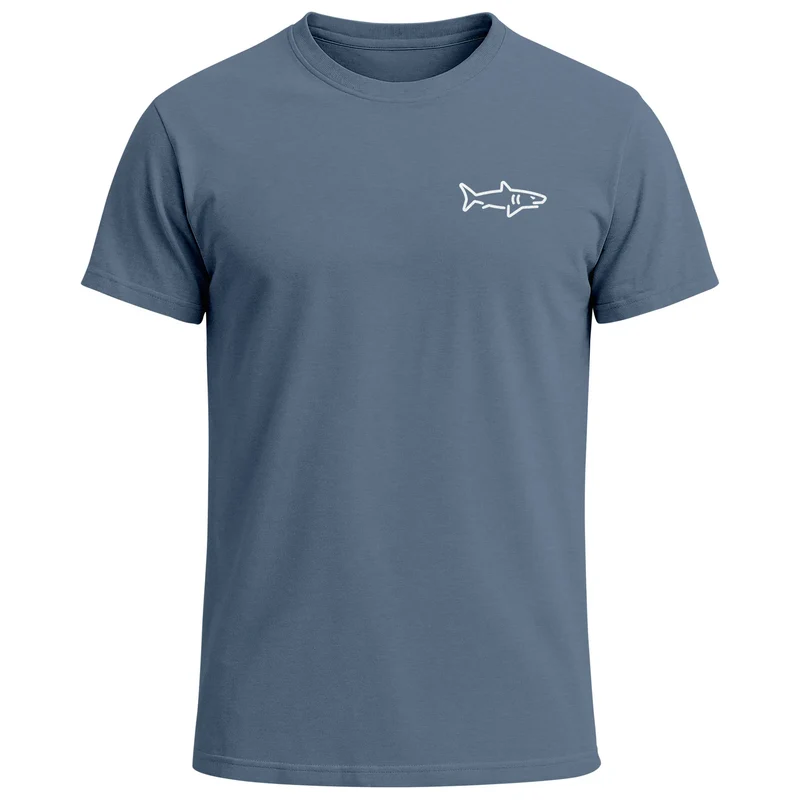 Herren T-Shirt mit Hai Print - Kurzarm Shirt mit dezentem Shark Logo auf der Brust – Baumwolle – Maritimer Sommer-Look