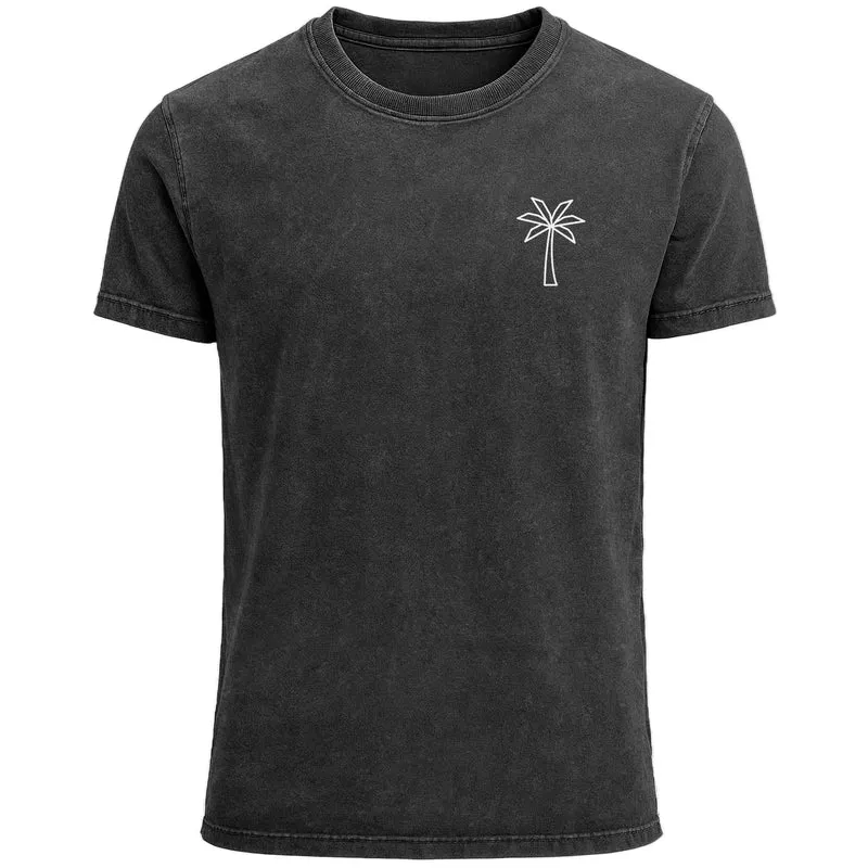 Herren T-Shirt mit Palmen Logo – Vintage Waschoptik Kurzarmshirt aus Baumwolle – Used Look mit Brustprint – Sommer Streetwear