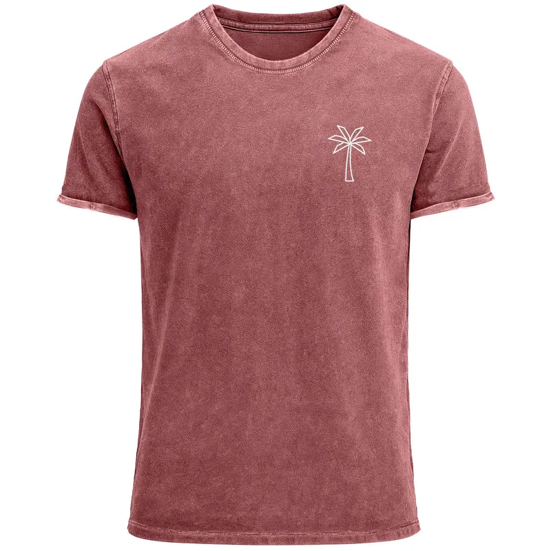 Herren T-Shirt mit Palmen Logo – Vintage Waschoptik Kurzarmshirt aus Baumwolle – Used Look mit Brustprint – Sommer Streetwear