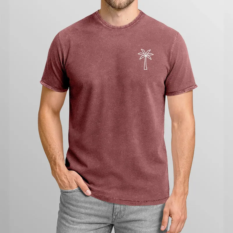 Herren T-Shirt mit Palmen Logo – Vintage Waschoptik Kurzarmshirt aus Baumwolle – Used Look mit Brustprint – Sommer Streetwear