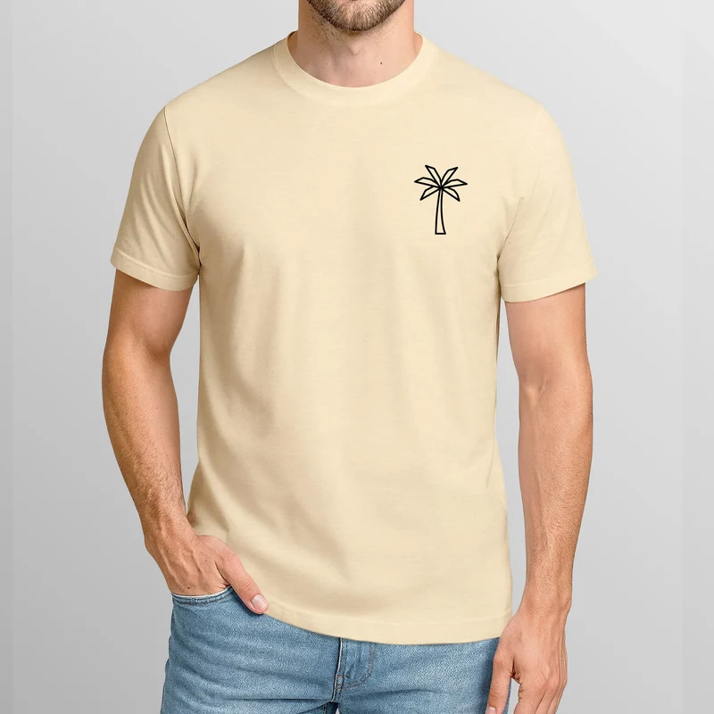 Herren T-Shirt Palme Print Logo Aufdruck Sommer Fashion Printshirt Baumwolle Streetstyle