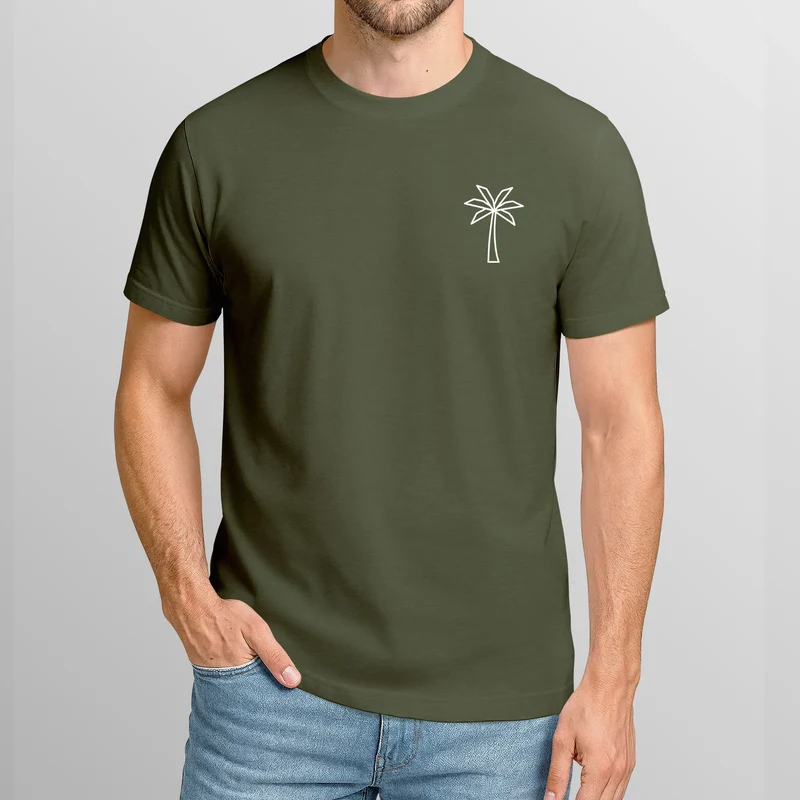 Herren T-Shirt Palme Print Logo Aufdruck Sommer Fashion Printshirt Baumwolle Streetstyle